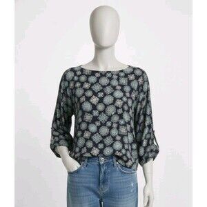 Women's Michael Kors Boho Top Size XLarge Shirt Navy Turquoise Casual Dressy